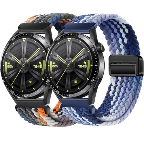 BBZ 22mm Quickfit Elastic Braided Nylon Armband kompatibel mit Huawei GT4/GT3/GT2 46 mm/Garmin Venu 2/3/Vivoactive 4, Galaxy Watch 3 45 mm/Gear S3 für Herren Damen von BBZ