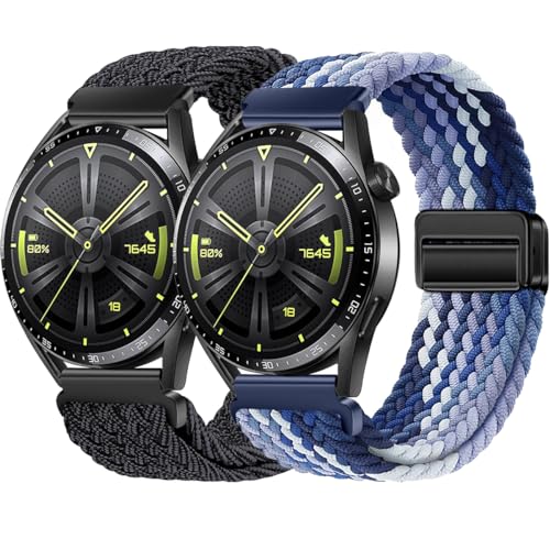 BBZ 22mm Quickfit Elastic Braided Nylon Armband kompatibel mit Huawei GT4/GT3/GT2 46 mm/Garmin Venu 2/3/Vivoactive 4, Galaxy Watch 3 45 mm/Gear S3 für Herren Damen von BBZ