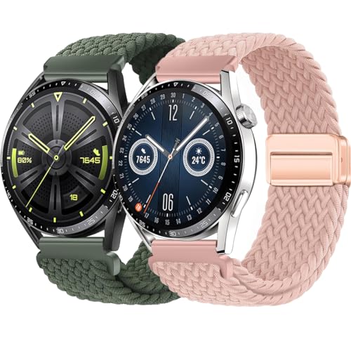 BBZ 22mm Quickfit Elastic Braided Nylon Armband kompatibel mit Huawei GT4/GT3/GT2 46 mm/Garmin Venu 2/3/Vivoactive 4, Galaxy Watch 3 45 mm/Gear S3 für Herren Damen von BBZ