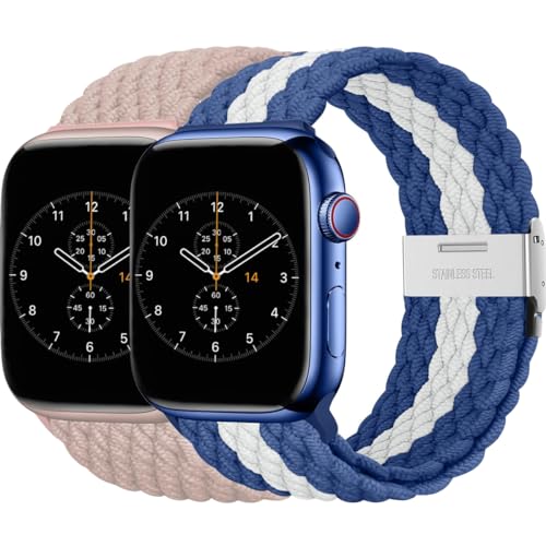 BBZ Armband für iWatch Ultra SE Series 9/8/7/6/5/4/3/2,2 Pack Nylon Sport Loop Replacement Band Kompatibel mit Apple Watch Strap 40mm 44mm 38mm 42mm 41mm 45mm 49mm Women men von BBZ