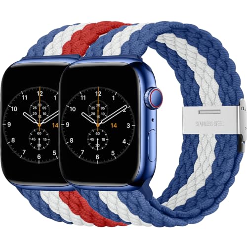 BBZ Armband für iWatch Ultra SE Series 9/8/7/6/5/4/3/2,2 Pack Nylon Sport Loop Replacement Band Kompatibel mit Apple Watch Strap 40mm 44mm 38mm 42mm 41mm 45mm 49mm Women men von BBZ