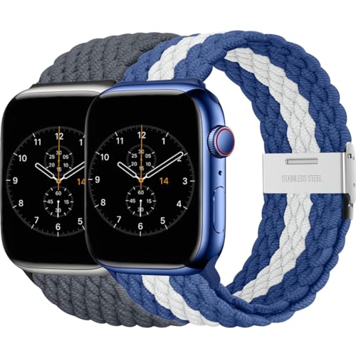 BBZ Armband für iWatch Ultra SE Series 9/8/7/6/5/4/3/2,2 Pack Nylon Sport Loop Replacement Band Kompatibel mit Apple Watch Strap 40mm 44mm 38mm 42mm 41mm 45mm 49mm Women men von BBZ