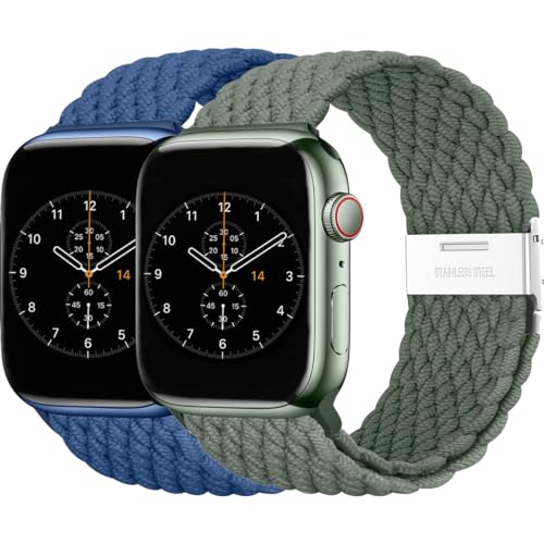 BBZ Armband für iWatch Ultra SE Series 9/8/7/6/5/4/3/2,2 Pack Nylon Sport Loop Replacement Band Kompatibel mit Apple Watch Strap 40mm 44mm 38mm 42mm 41mm 45mm 49mm Women men von BBZ