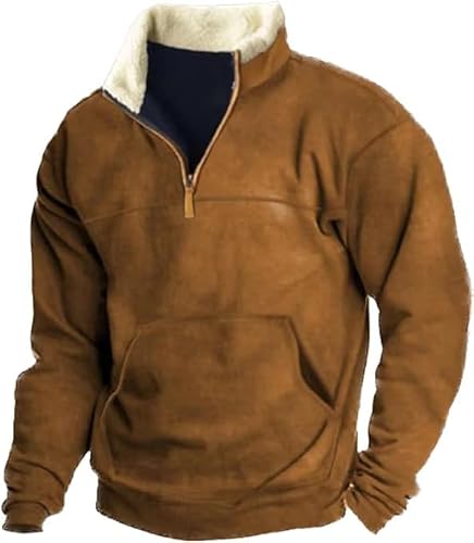 Herren Western Fleecejacke Cowboy Bull Head Print Pullover 1/4 Reißverschluss Stehkragen Langarm Country Sweatshirts A5 XXL von BBauer