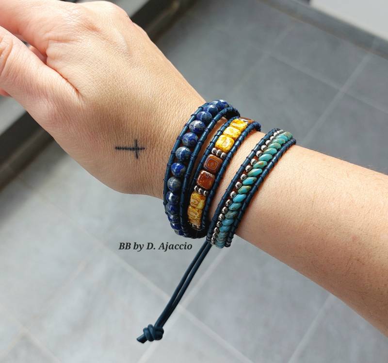 Wickeln Sie Das Armband in Picasso-Perlen. Mehrreihiges Bündchen Aus Cbaltfarbenem Leder, Türkis, Style, Boho, Southwest. Boho Perlenarmband Leder Wickeln Sie Das Armband in Picasso-Perlen. Mehrreihiges Bündchen Aus Cbaltfarbenem Leder, Türkis, Style, Boho, Southwest. Boho Perlenarmband Leder von BBbyD
