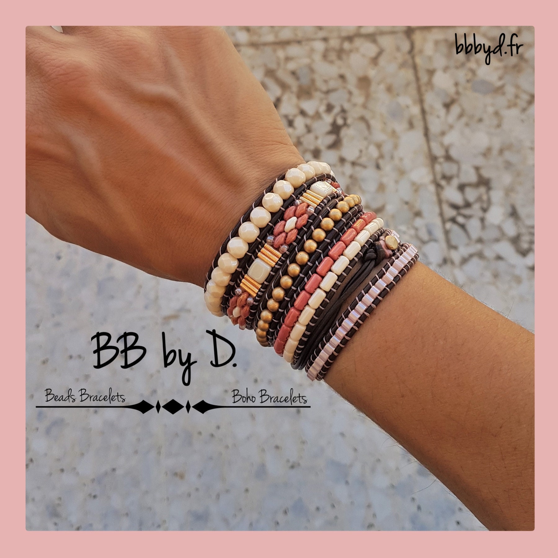 Wickelriemen Aus Leder Und Perlen, Boho-Chic-stil. Mehrreihiges Manschettenelfenbein, Rosa, Gold. Boho Wickelarmband. Südwest Armband Wickelriemen Aus Leder Und Perlen, Boho-Chic-stil. Mehrreihiges Manschettenelfenbein, Rosa, Gold. Boho Wickelarmband. Südwest Armband von BBbyD