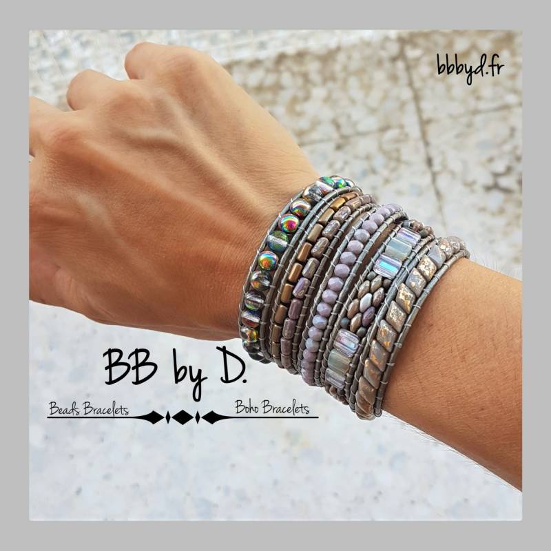 Wickelriemen Aus Leder Und Perlen. Mehrreihige Manschette Im Südwest-stil, Boho. Lila Perlenarmband, Grauboho Lederwickelarmband Wickelriemen Aus Leder Und Perlen. Mehrreihige Manschette Im Südwest-stil, Boho. Lila Perlenarmband, Grauboho Lederwickelarmband von BBbyD