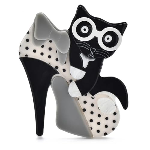 Acryl-Brosche, Katze, die Brille in hohen Schuhen trägt, Tier-Broschen, Schmuck, Metall Zink Acryl Acryl-Brosche, Katze, die Brille in hohen Schuhen trägt, Tier-Broschen, Schmuck, Metall Zink Acryl von BBirtyQV