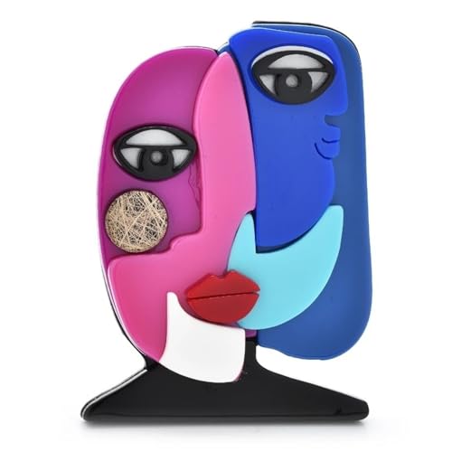 Acryl Picasso Abstrakte Malerei Frauen Gesicht Broschen Elegante Rote Lippenstifte Schmuck Zubehör, Rosa von BBirtyQV