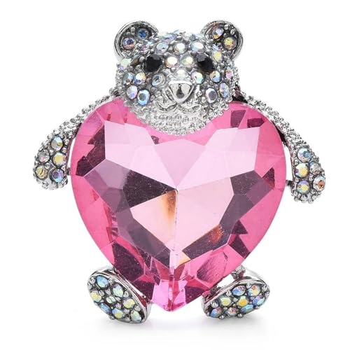 Bär Umarmung Herz Form Kristall Strass Tier Kleine Broschen Pin Schmuck Accessoire, rosa von BBirtyQV