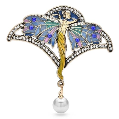 Blaue Emaille Fee Brosche Perle Schmetterling Strass Broschen Pin Elegante Frauen Schmuck Accessoire, golden von BBirtyQV
