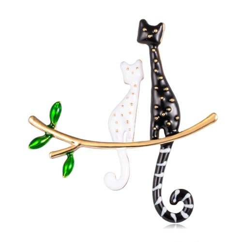 Cartoon-Legierung tropfendes Öl Tier Corsage Ornamente Kreativer Zweig Schwarz und Weiß Katze Brosche, Metall Zink Acryl von BBirtyQV