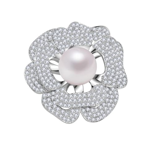 Damen Brosche Damen Broschen Rose Brosche Vintage Stil Aaa Zirkon Mikro-eingelegte Muschelperlen Dreidimensionale Blumen Pin Ornament, Silber von BBirtyQV