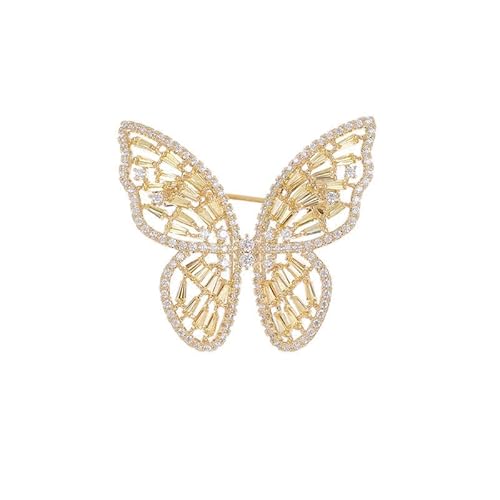 Damen Broschen Elegant Zart Micro-Set Zirkon Schmetterling Brosche Elegant Blazer Zubehör Corsage Pin Gelb, Metall Zink Acryl von BBirtyQV