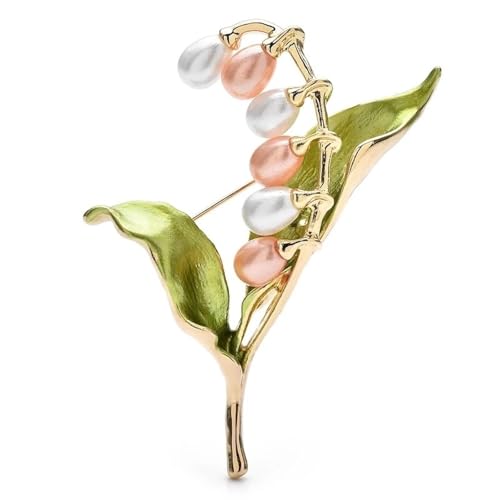 Emaille Blatt Mehrfarbige Perle Maiglöckchen Blume Brosche Anstecknadeln für Frauen Schmuck, grün von BBirtyQV