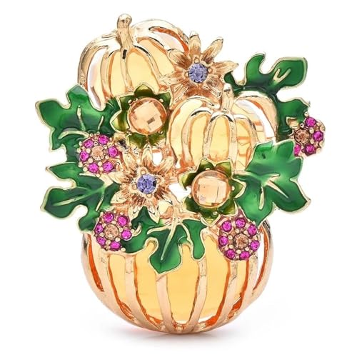 Emaille Kürbis Blume Blumenstrauß Korb Brosche Pins Schmuck Accessoire Metall Abzeichen, golden von BBirtyQV