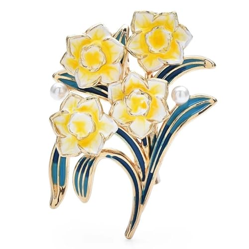 Emaille Pfingstrose Blumen Brosche Anstecknadeln 2 Farben Pflanzenschmuck Perle Abzeichen Tasche Zubehör, gelb von BBirtyQV
