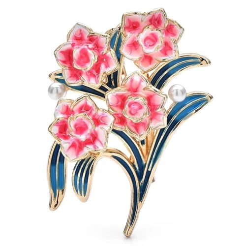 Emaille Pfingstrose Blumen Brosche Anstecknadeln 2 Farben Pflanzenschmuck Perle Abzeichen Tasche Zubehör, rosa von BBirtyQV