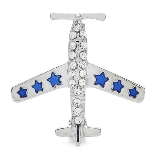 Emaille Star Plane Altes Flugzeug Brosche Pins Kristall Flugzeug Metall Abzeichen Schmuck, Silber von BBirtyQV