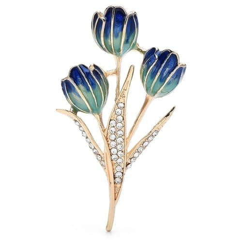 Emaille Tulpe Brosche Kristall Blume Blumenstrauß Pins für Frauen Schmuck Accessoire, blau von BBirtyQV