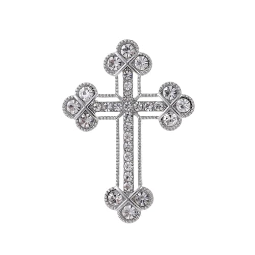 Full Diamond Cross Brosche Herren Hemd Pin Anzug Corsage Badge Persönlichkeit Badge Medaille Accessoires, Silber von BBirtyQV