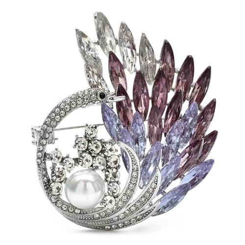 Funkelnde Pfau Spreizende Schwanzperle Tier Elegante Brosche Anstecknadeln Für Anzug, Kleid Und Mantel, Silber von BBirtyQV