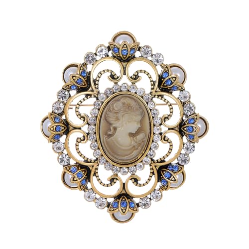Geprägte Brosche Vintage Literarische galvanische hohle Diamant geschnitzte Blume Schmuck Brosche, Gold + Blau von BBirtyQV