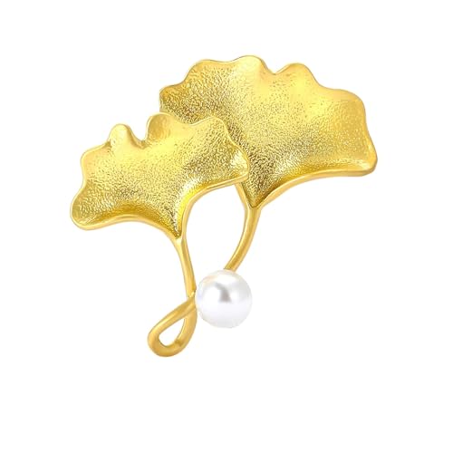 Ginkgo-Blatt-Broschen für Damen, Unisex, Perlen-Pflanzennadeln, Freund-Zubehör, Metall Zink Acryl von BBirtyQV