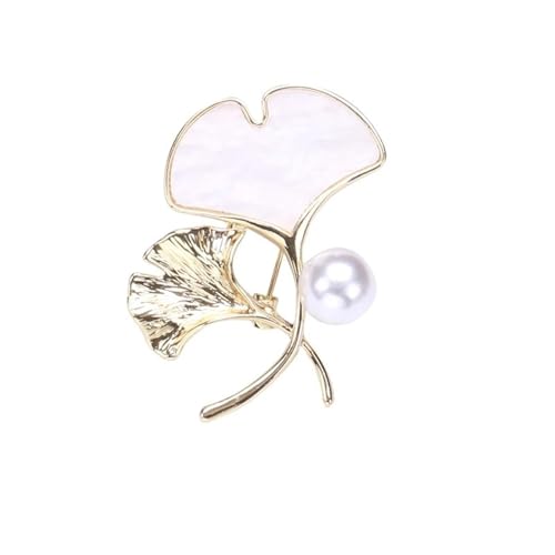Ginkgo-Blatt-Broschen für Damen, Unisex, Perlen-Pflanzennadeln, Freund-Zubehör, Metall Zink Acryl von BBirtyQV