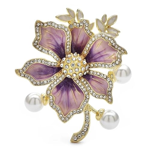 Große Emaille Flieder Broschen Strass Blatt Perle Blütenblatt Blume Anstecknadeln Frauen Schmuck, Lila von BBirtyQV