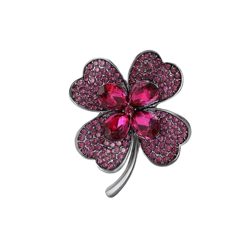 Klassische Strass-Broschen mit vierblättrigem Kleeblatt für Damen, Unisex, Emaille, Pflanzenfreund, Schmuck-Zubehör, Metall Zink Acryl von BBirtyQV