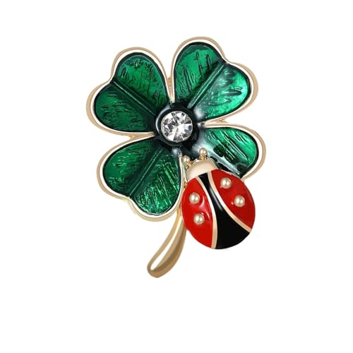 Klassische Strass-Broschen mit vierblättrigem Kleeblatt für Damen, Unisex, Emaille, Pflanzenfreund, Schmuck-Zubehör, Metall Zink Acryl von BBirtyQV