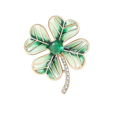 Klassische Strass-Broschen mit vierblättrigem Kleeblatt für Damen, Unisex, Emaille, Pflanzenfreund, Schmuck-Zubehör, Metall Zink Acryl von BBirtyQV