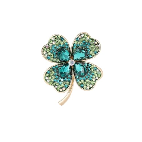 Klassische Strass-Broschen mit vierblättrigem Kleeblatt für Damen, Unisex, Emaille, Pflanzenfreund, Schmuck-Zubehör, Metall Zink Acryl von BBirtyQV