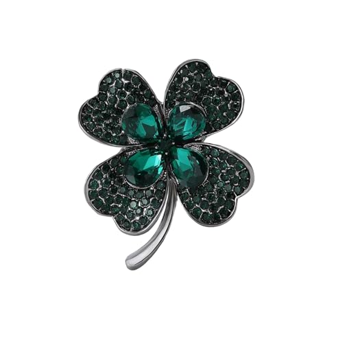 Klassische Strass-Broschen mit vierblättrigem Kleeblatt für Damen, Unisex, Emaille, Pflanzenfreund, Schmuck-Zubehör, Metall Zink Acryl von BBirtyQV