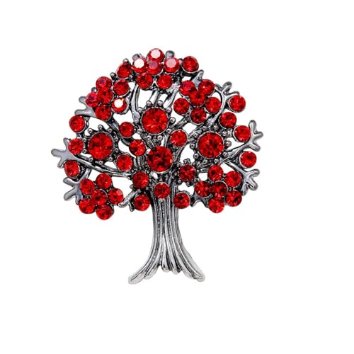 Kleine Baumbrosche Kreative Persönlichkeit Farbe Diamant Baum Corsage Damenschmuck Kleidung Accessoires Anstecknadel, Silber + Rot von BBirtyQV