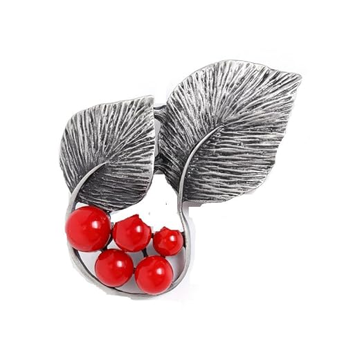 Kreativer Stein Imitation Perle Brosche Übertrieben Große Blatt Blume Pin Temperament Cardigan Anzug Mantel Accessoires, Rot von BBirtyQV