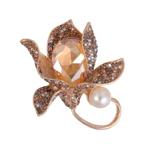 Kristall Blumen Brosche Gold Orchidee Diamant Perle Corsage Jacke mit Accessoires Anstecknadeln, Champagner Gold von BBirtyQV