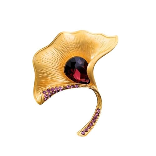 Literarische Retro Spätherbst Ginkgo Biloba Brosche Temperament Pin Accessoires, Gold + Rot von BBirtyQV