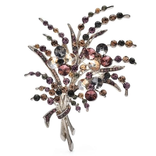 Mehrfarbige Strass Blumenstrauß Brosche Pins Pflanze Metall Abzeichen Schmuck Zubehör, golden von BBirtyQV