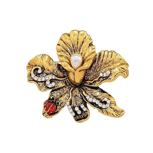 Metallic Iris Brosche Imitation Perle Elegant Pin Temperament Blume Corsage Mantel Accessoires, Altgold von BBirtyQV