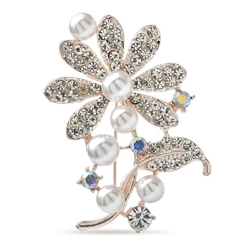 Perle Blume Blatt Brosche Kristall Löwenzahn Pins Schmuck Pins Für Jacke Und Tasche, Gold von BBirtyQV