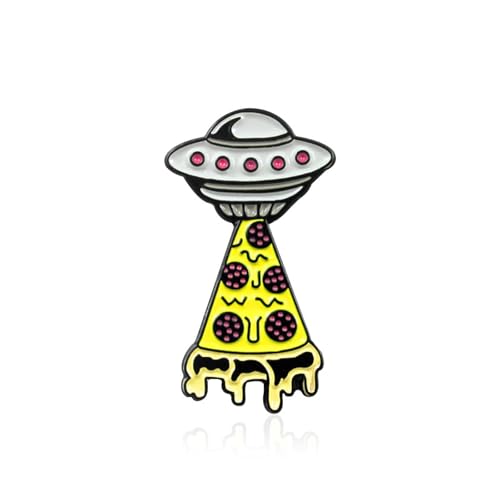 Raumschiff Dripping Oil Brosche Gelb Pizza Alien Raumschiff Jacke Rucksack Abzeichen Zubehör, Metall Zink Acryl von BBirtyQV