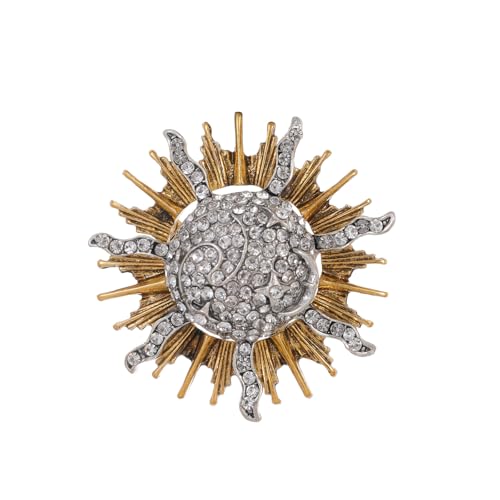Retro Kreativ Legierung Strass Sonne Brosche Temperament Damen Anzug Corsage Schmuck Anstecknadel, Gold + Silber von BBirtyQV