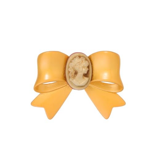 Schleife Lady Beauty Kopf Brosche Neues Design Matt Gold Corsage Accessoire, Gelb von BBirtyQV