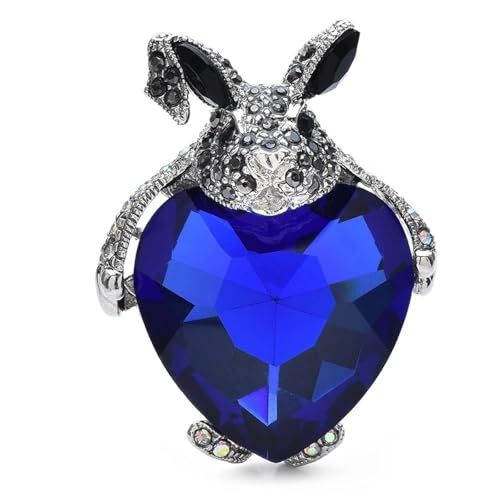 Strass Kaninchen Umarmt Ein Blaues Herz Kristall Brosche Anstecknadeln Für Frauen Und Kind Schmuck Kleine Tier Tasche Anstecknadel, blau von BBirtyQV