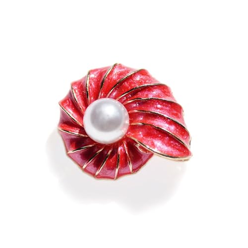 Tropfendes Öl Imitation Emaille Vintage Brosche Zarte Muschel Perle Brosche Persönlichkeit Kleidung Corsage, Rot von BBirtyQV