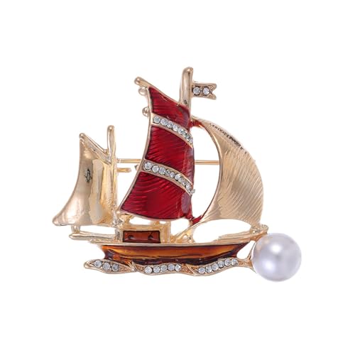 Tropföl Segelboot Brosche Temperament Corsage Perle Anti-Peeping Pin Kleidung Ornament Weiblich, Rot von BBirtyQV