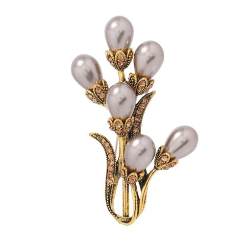 Vintage Champagner Narzisse Brosche Temperament Elegante Perlenstrauß Brosche Pin Jacke Accessoires, Champagner Gold von BBirtyQV