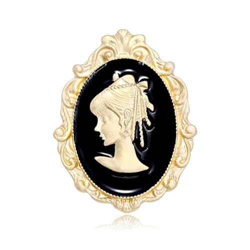 Vintage Court Beauty Head Elegante Brosche Weiblich Zartes Temperament Pin Accessoires, Gold + Schwarz 1 von BBirtyQV